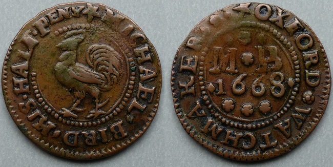 Oxford, Michael Bird (watchmaker) 1668 halfpenny
